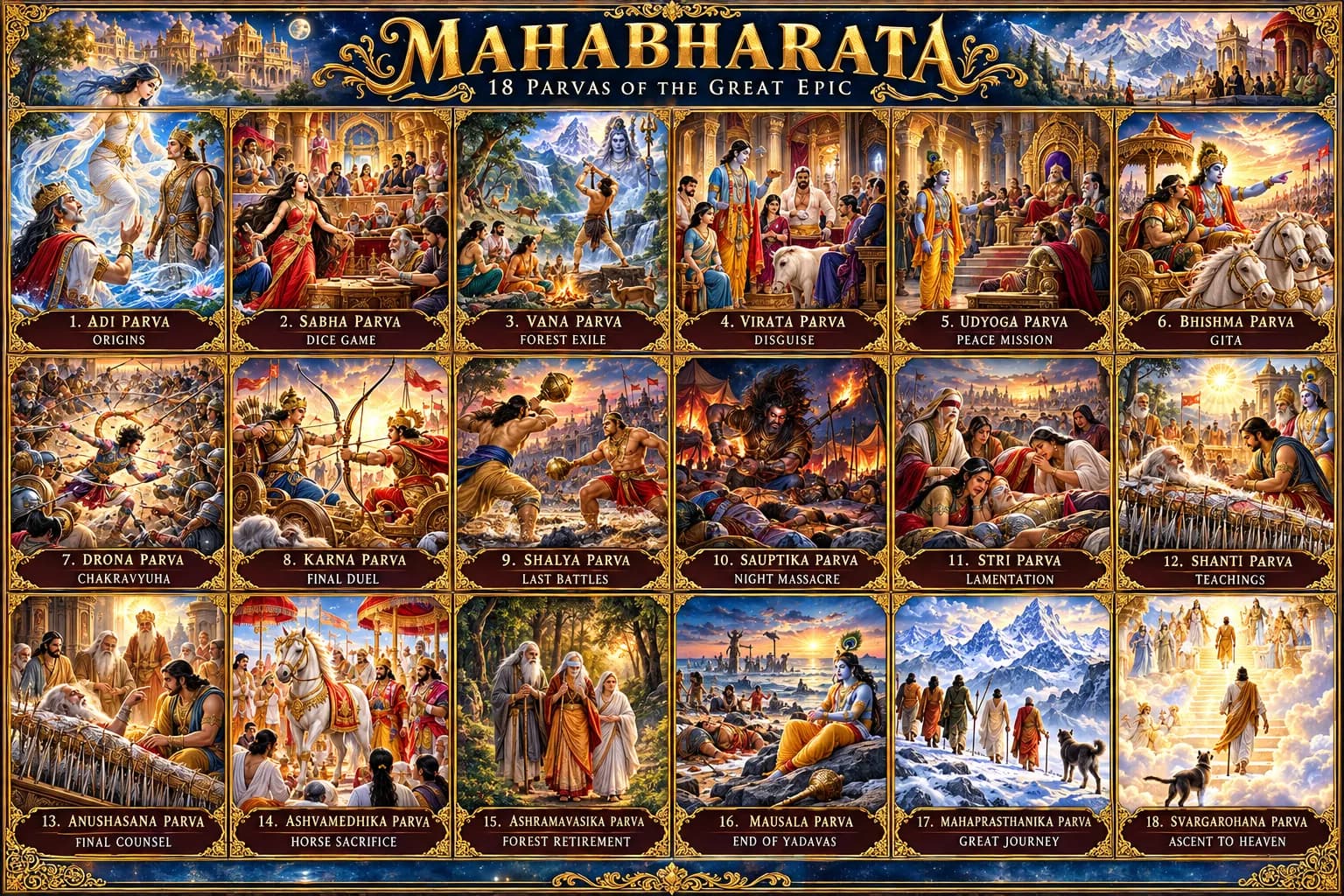 Mahabharata eighteen parva narrative grid